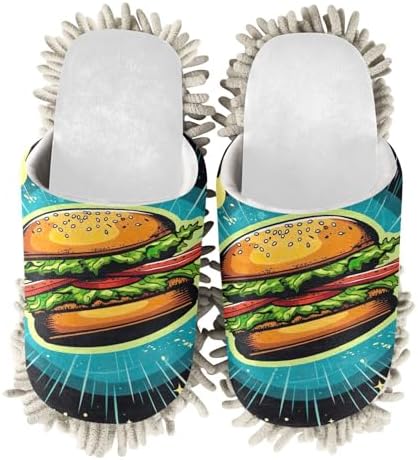 White Hamburger Planets Mop Slippers Cozy Washable Mop Slippers for Home Office