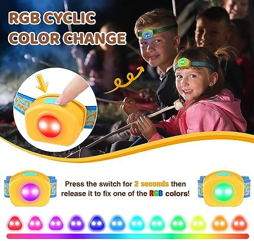 Adjustable RGB Headlamp for Kids camping reading and Halloween fun