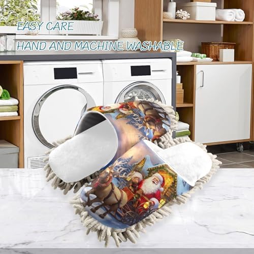 White Christmas Santa Riding Reindeers Mop Slippers for Home Kitchen