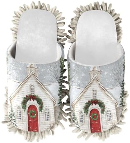 RunningBear White Christmas Church Trees Mop Slippers 1