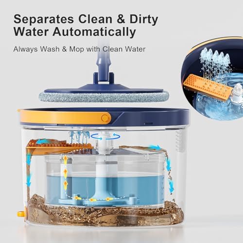 HoMettler Spin Mop Bucket Set with 2 Microfiber Pads and Self Wringing System