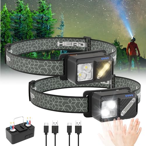 2-Piece Rechargeable LED Headlamp Set 2500-lumen Waterproof 90Adjustable Magnetic Adsorb