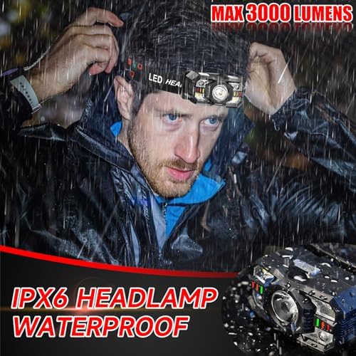 Northlet Rechargeable Headlamp 6-Pack 3000 LUMEN HEADLIGHT FOR OUTDOORS