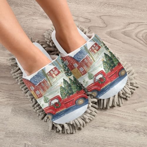 Running Bear White Christmas Trees Farmhouse Mop Slippers