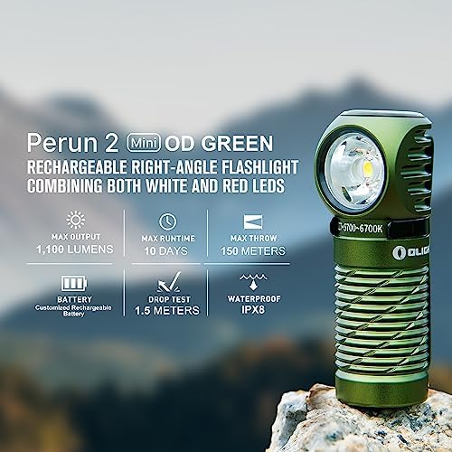 OLIGHT Perun 2 Mini Headlamp 1100 Lumens Rechargeable with Red Light Option