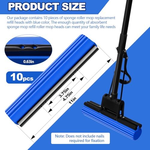 10 Pcs Blue Sponge Roller Mop Refill Heads