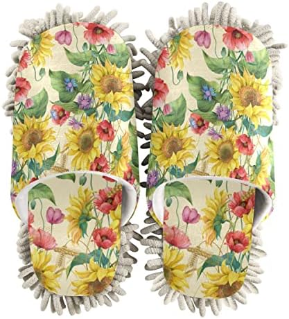 DOMIKING Sunflower Cornflower Floor Slippers for Mopping