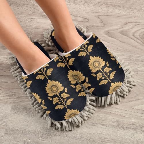 FLildon Microfiber Cleaning Slippers Mysterious Sunflower Design