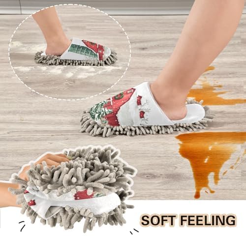 Cozy Red Farmhouse Mop Slippers