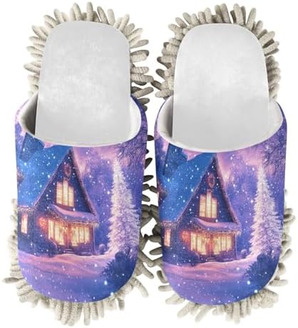 White Christmas Snowy Night House Mop Slippers for Women Men