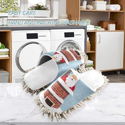Running Bear Santa Mop Slippers Chenille Mop Slippers for Cleaning Comfort