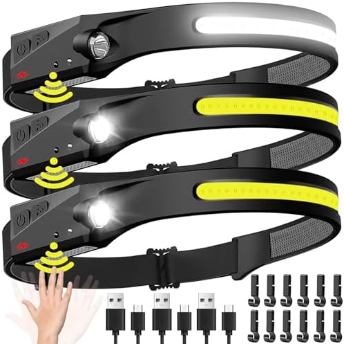 Three-Piece Rechargeable Headlamp Set for Hiking Camping