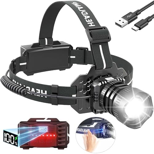 Vivid Red Rechargeable Headlamp for Camping Hiking 9 Lighting Modes Waterproof