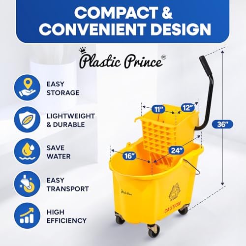 Plastic Prince - 35 Quart Mop Bucket with Wringer on Wheels