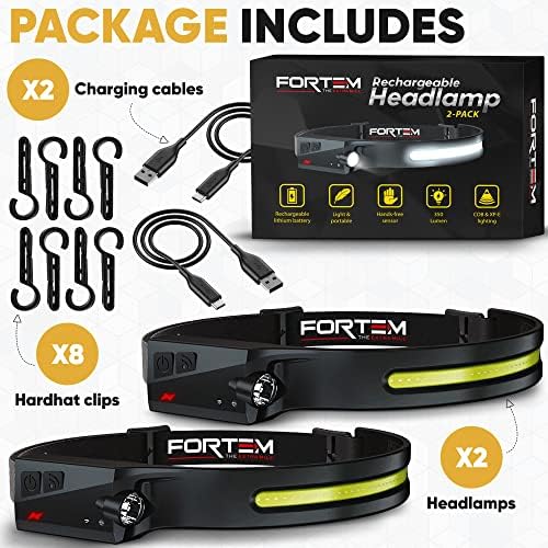 FORTEM Rechargeable Headlamp 2-Pack with Motion Sensor