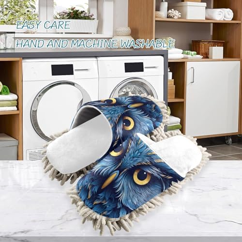 White Blue Owl Face Mop Slippers for Home and Office