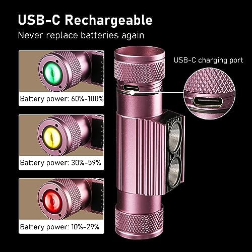 Weenaskeeper 1200 Lumens Headlamp Rechargeable Adjustable Water-Resistant Pink