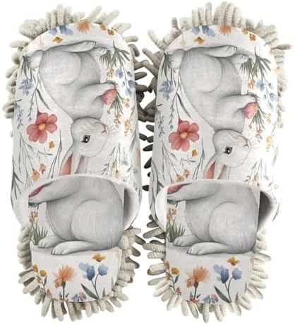 FLildon Microfiber Mop Slippers with Wildflowers and Rabbit Design