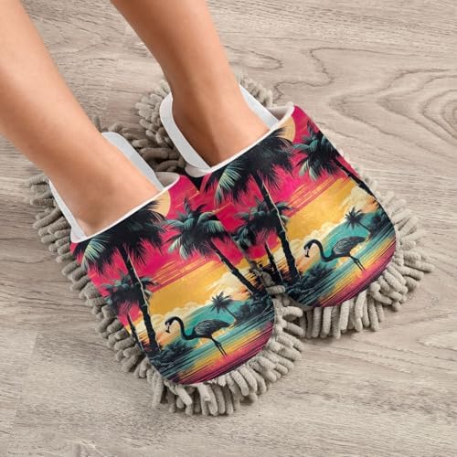 RunningBear White Tropical Flamingo Mop Slippers