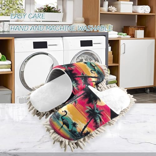 RunningBear White Tropical Flamingo Mop Slippers