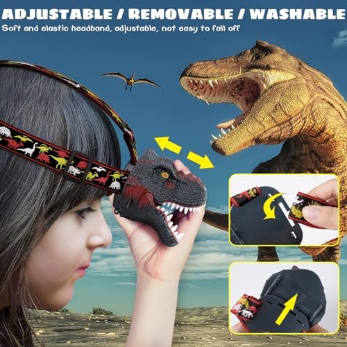T-Rex Dinosaur Headlamp for Kids RechargeableAdjustable Fun