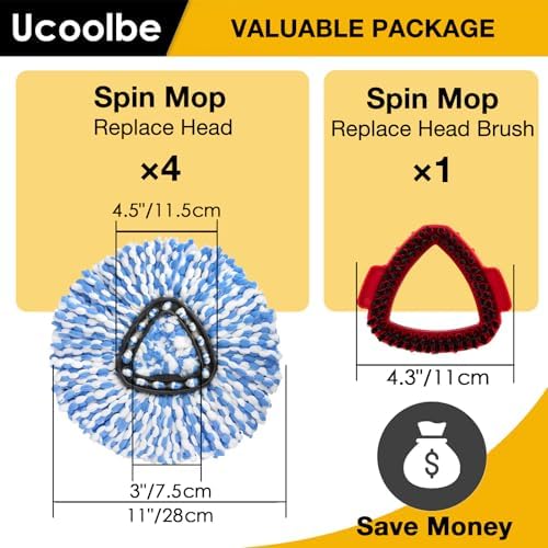 Ucoolbe Replaceable Spin Mop Heads 4 Pack