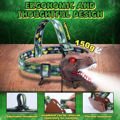 Dinosaur Headlamp 2-in-1 Rechargeable LED Lights Dinosaur Sound for Kids