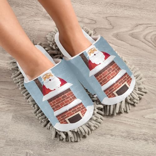 Running Bear Santa Mop Slippers Chenille Mop Slippers for Cleaning Comfort