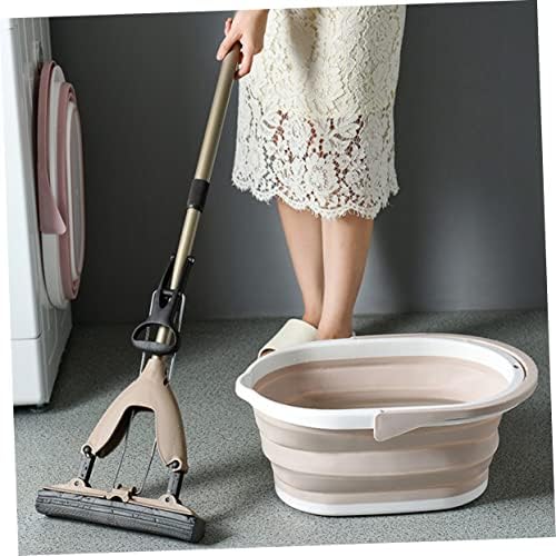 Beige Foldable Plastic Mop Bucket for Efficient Mopping