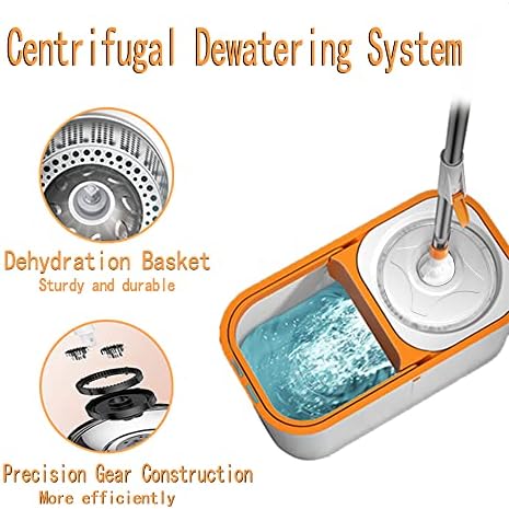 Sunki Spin Mop Bucket with 61 Handle and 5 Replacement Heads