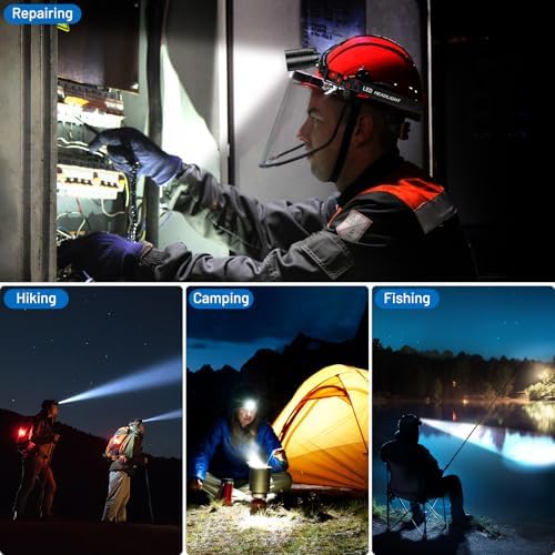 CrazyBrace Rechargeable LED Headlamp 2-Pack 990000 Lumen 12H Long Runtime Waterproof Adjustable