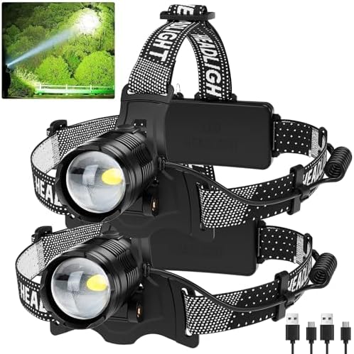 Vinderfine Rechargeable Headlamp - 2 Pack 99000 Lumen 135 Adj IPX6