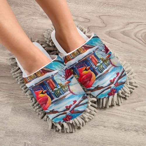 RunningBear White Christmas Mop Slippers for Cleaning