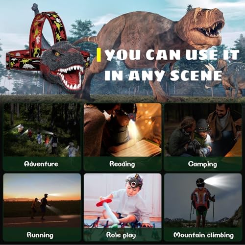 T-Rex Dinosaur Headlamp for Kids RechargeableAdjustable Fun