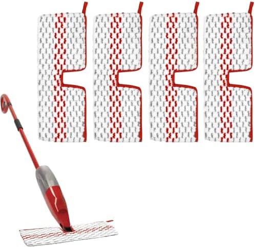 4 Pack Washable Microfiber Refill Spray Mop Pads Red