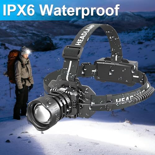 Vivid Red Rechargeable Headlamp for Camping Hiking 9 Lighting Modes Waterproof