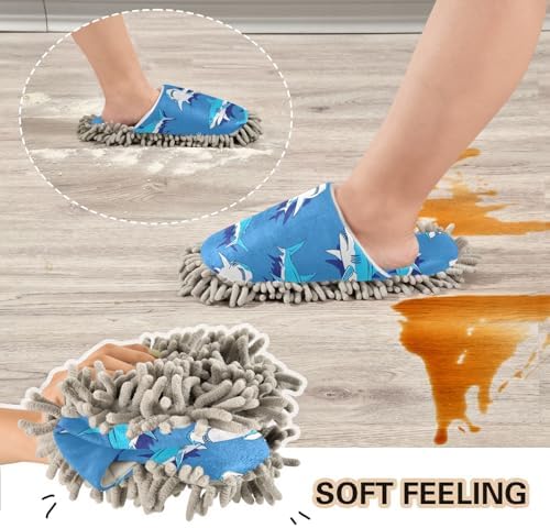 RunningBear Sharks Blue Mop Slippers for Kitchen Cleaning