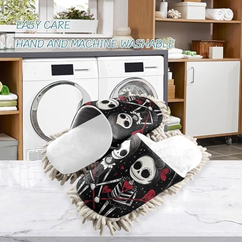 RunningBear White Gothic Skeleton Couples Hearts Mop Slippers