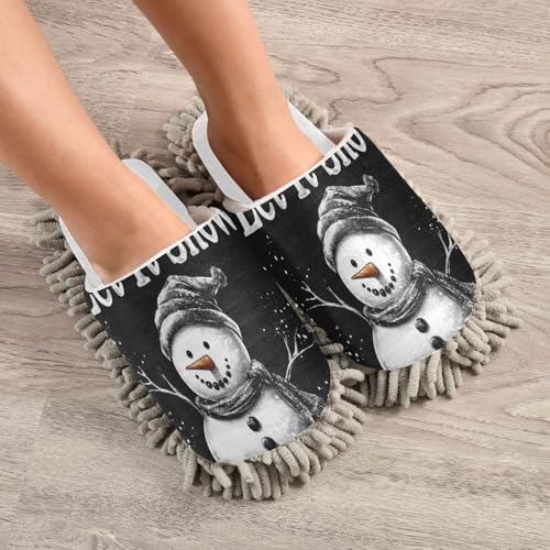 White Black Snowman Christmas Mop Slippers