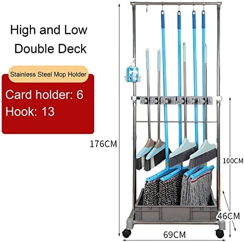 Stainless Steel Movable Commercial Mop Rack with Pulley Durable House Cleaning Tool