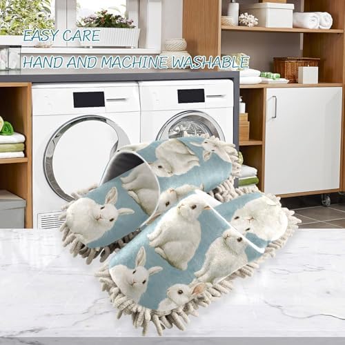 White Rabbits Microfiber Mop Slippers Washable Cleaning Shoes for Men Women