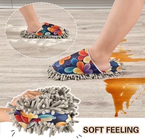 FLildon Microfiber Mop Slippers with Abstract Flowers for Men Women House Cleaning