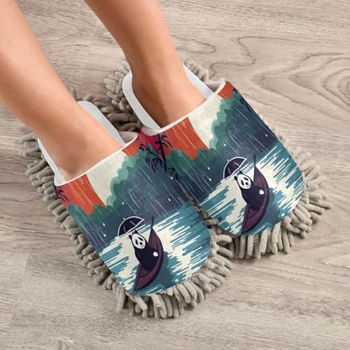 White Panda Cartoon Raining Mop Socks Cozy Fun Easy to Clean Durable