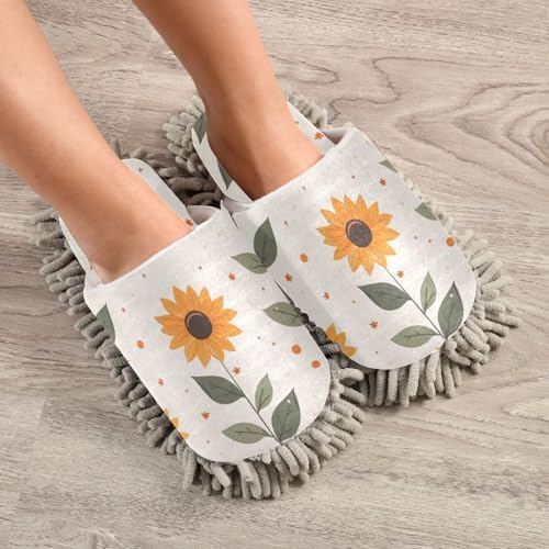 Cute Sunflower Washable Mop Slippers for MenWomen Size L