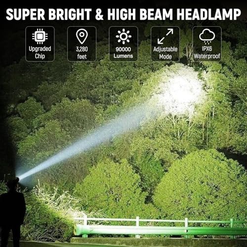 Vinderfine Rechargeable Headlamp - 2 Pack 99000 Lumen 135 Adj IPX6
