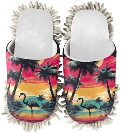 RunningBear White Tropical Flamingo Mop Slippers