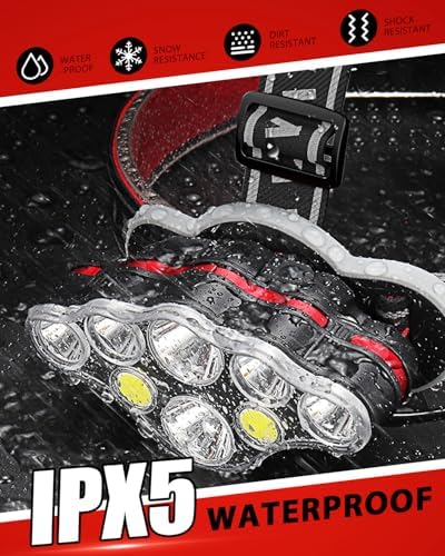 IPX5 Waterproof Headlamp Rechargeable 8 Modes 18000 Lumens Light 53oz