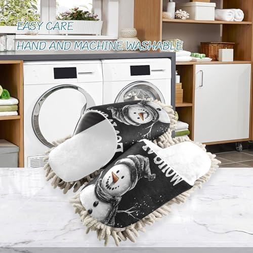 White Black Snowman Christmas Mop Slippers