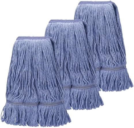 3-Piece Heavy Duty Mop Heads Blue Cotton Replacement Commercial Grade
