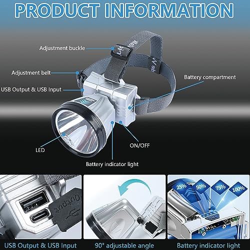 Bright Rechargeable LED Headlamp Camping Hiking More